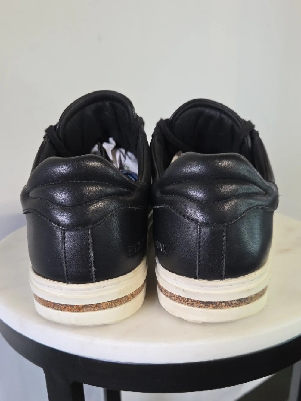 Birkenstock Womens Black Leather Sneakers with White Sole Size 40
